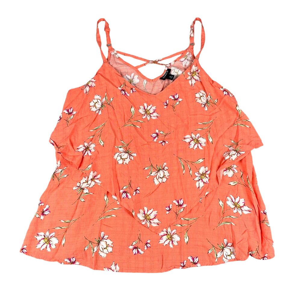 TORRID Top Women’s 0 Orange Floral Spaghetti Strap V-Neck Tank Top Blouse Casual